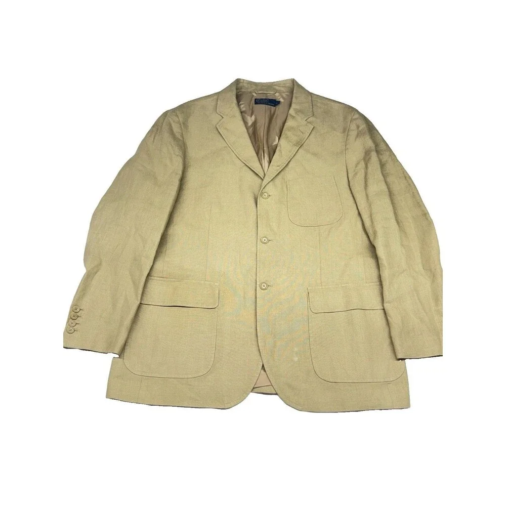 Polo Ralph Lauren Sport Blazer Mens XL Khaki Linen Safari Coat Jacket